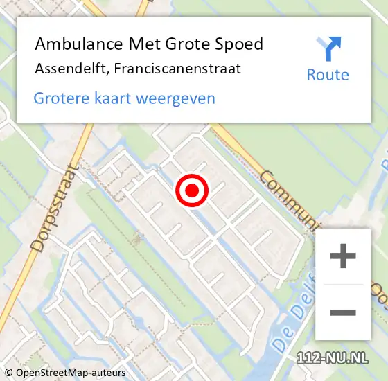 Locatie op kaart van de 112 melding: Ambulance Met Grote Spoed Naar Assendelft, Franciscanenstraat op 9 september 2023 23:11