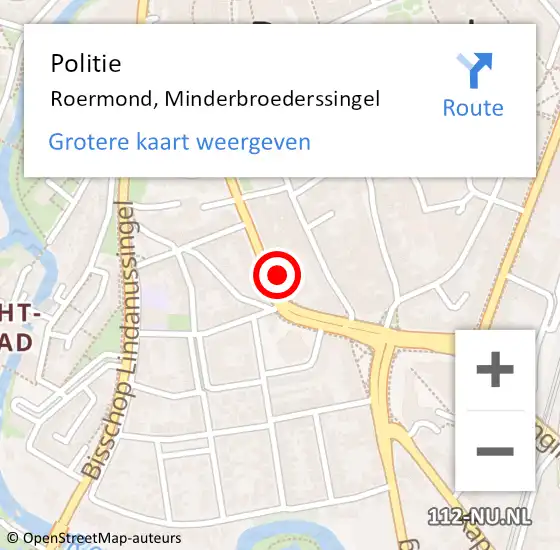 Locatie op kaart van de 112 melding: Politie Roermond, Minderbroederssingel op 9 september 2023 23:58