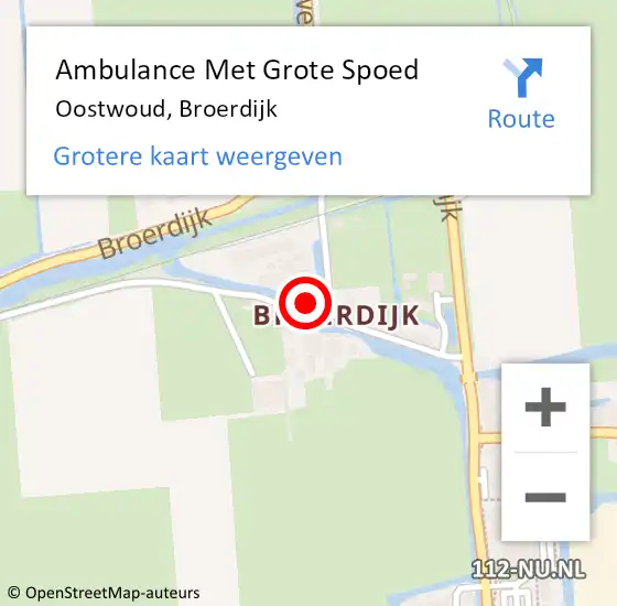 Locatie op kaart van de 112 melding: Ambulance Met Grote Spoed Naar Oostwoud, Broerdijk op 10 september 2023 00:02