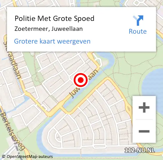 Locatie op kaart van de 112 melding: Politie Met Grote Spoed Naar Zoetermeer, Juweellaan op 10 september 2023 00:07