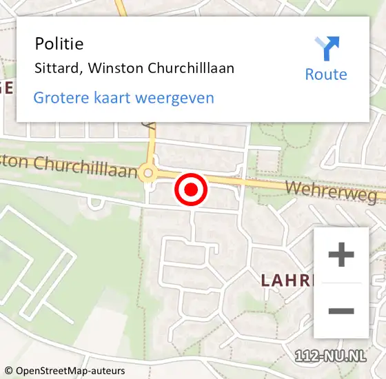 Locatie op kaart van de 112 melding: Politie Sittard, Winston Churchilllaan op 10 september 2023 00:15