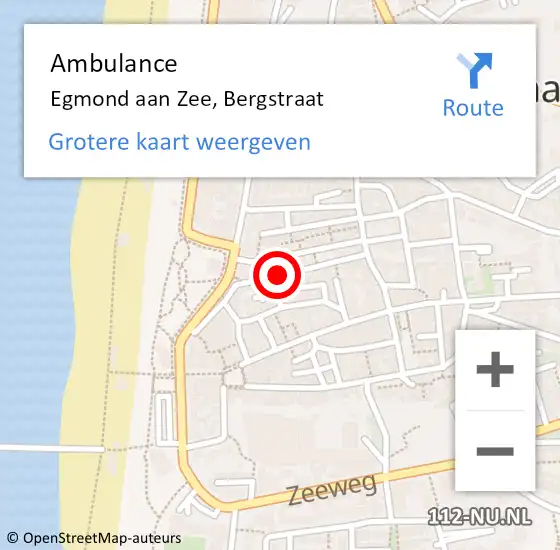 Locatie op kaart van de 112 melding: Ambulance Egmond aan Zee, Bergstraat op 7 september 2014 16:52