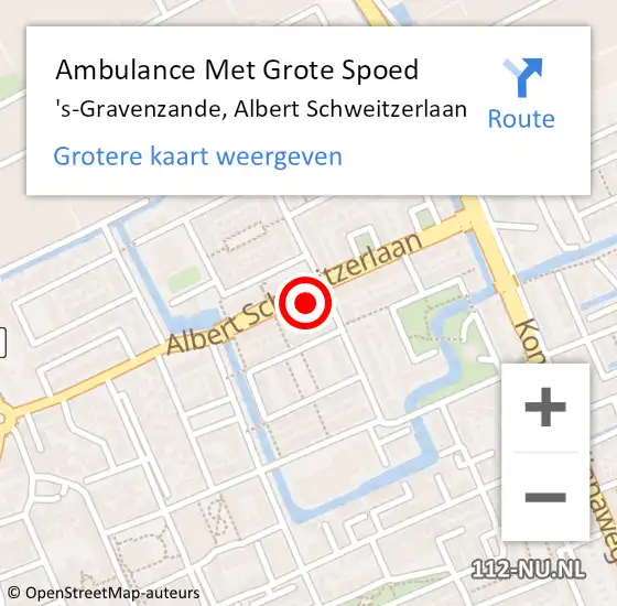 Locatie op kaart van de 112 melding: Ambulance Met Grote Spoed Naar 's-Gravenzande, Albert Schweitzerlaan op 10 september 2023 00:49