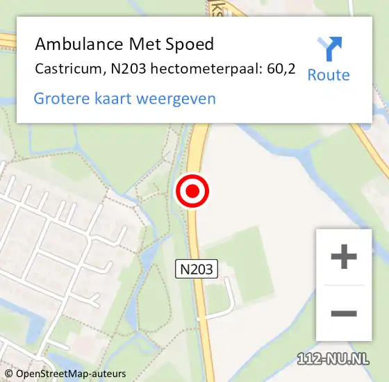 Locatie op kaart van de 112 melding: Ambulance Met Spoed Naar Castricum, N203 hectometerpaal: 60,2 op 10 september 2023 01:02