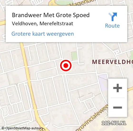 Locatie op kaart van de 112 melding: Brandweer Met Grote Spoed Naar Veldhoven, Merefeltstraat op 10 september 2023 01:07