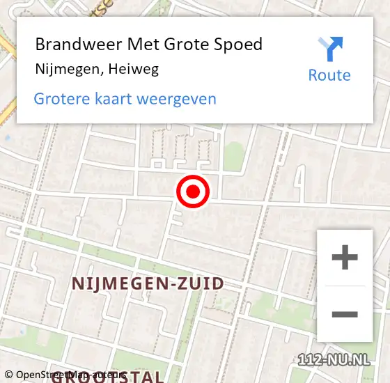 Locatie op kaart van de 112 melding: Brandweer Met Grote Spoed Naar Nijmegen, Heiweg op 10 september 2023 01:22