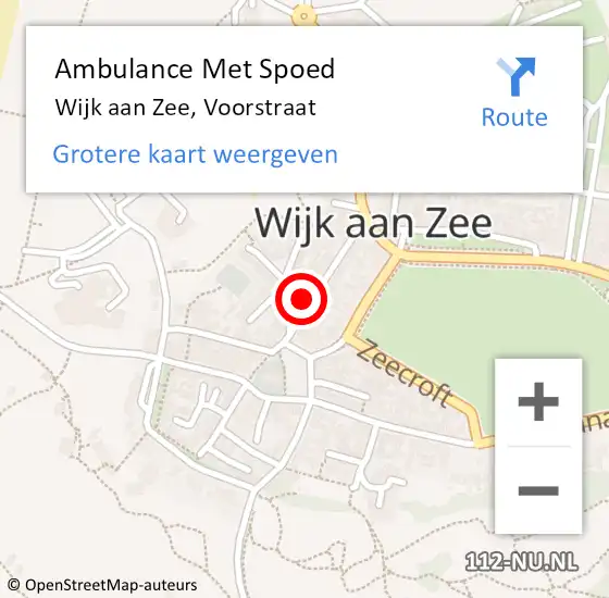 Locatie op kaart van de 112 melding: Ambulance Met Spoed Naar Wijk aan Zee, Voorstraat op 10 september 2023 01:23