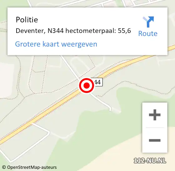 Locatie op kaart van de 112 melding: Politie Deventer, N344 hectometerpaal: 55,6 op 10 september 2023 01:32