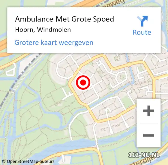 Locatie op kaart van de 112 melding: Ambulance Met Grote Spoed Naar Hoorn, Windmolen op 10 september 2023 01:33