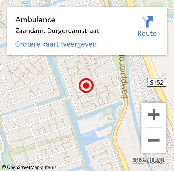 Locatie op kaart van de 112 melding: Ambulance Zaandam, Durgerdamstraat op 10 september 2023 02:11