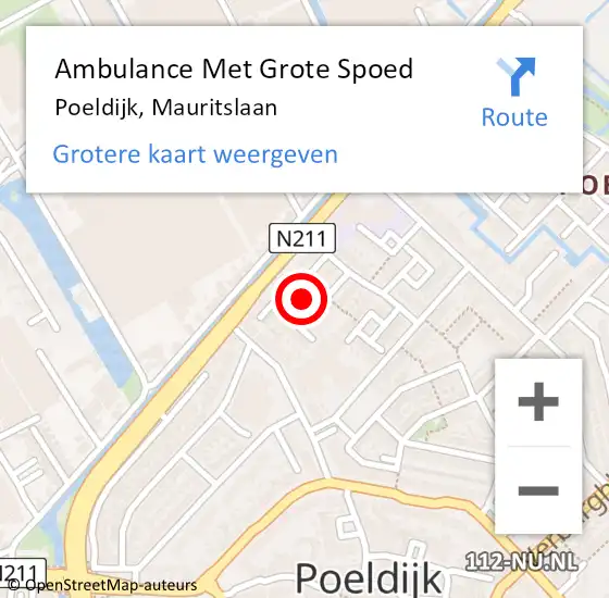 Locatie op kaart van de 112 melding: Ambulance Met Grote Spoed Naar Poeldijk, Mauritslaan op 10 september 2023 02:13