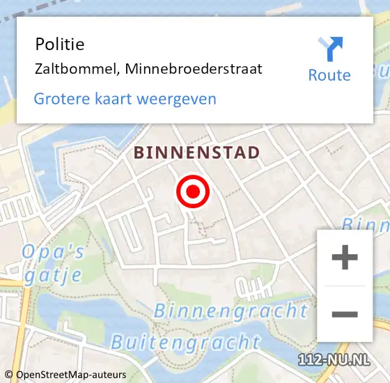 Locatie op kaart van de 112 melding: Politie Zaltbommel, Minnebroederstraat op 10 september 2023 02:45