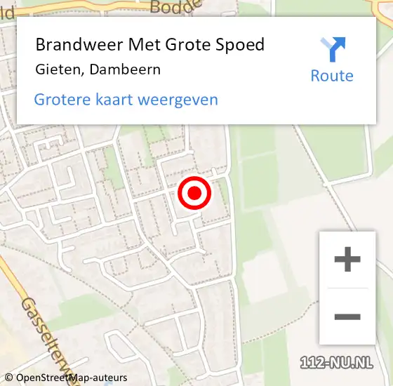 Locatie op kaart van de 112 melding: Brandweer Met Grote Spoed Naar Gieten, Dambeern op 10 september 2023 02:53