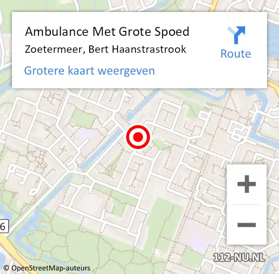 Locatie op kaart van de 112 melding: Ambulance Met Grote Spoed Naar Zoetermeer, Bert Haanstrastrook op 10 september 2023 03:00