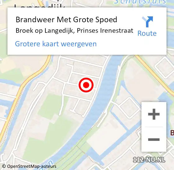 Locatie op kaart van de 112 melding: Brandweer Met Grote Spoed Naar Broek op Langedijk, Prinses Irenestraat op 10 september 2023 03:56