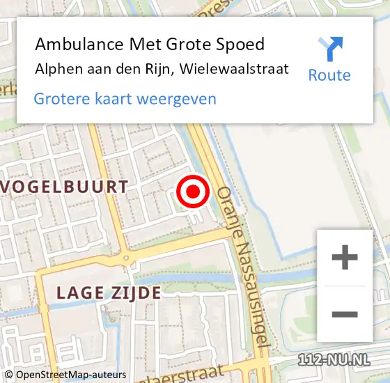 Locatie op kaart van de 112 melding: Ambulance Met Grote Spoed Naar Alphen aan den Rijn, Wielewaalstraat op 10 september 2023 04:11