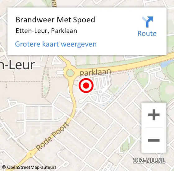 Locatie op kaart van de 112 melding: Brandweer Met Spoed Naar Etten-Leur, Parklaan op 10 september 2023 04:31