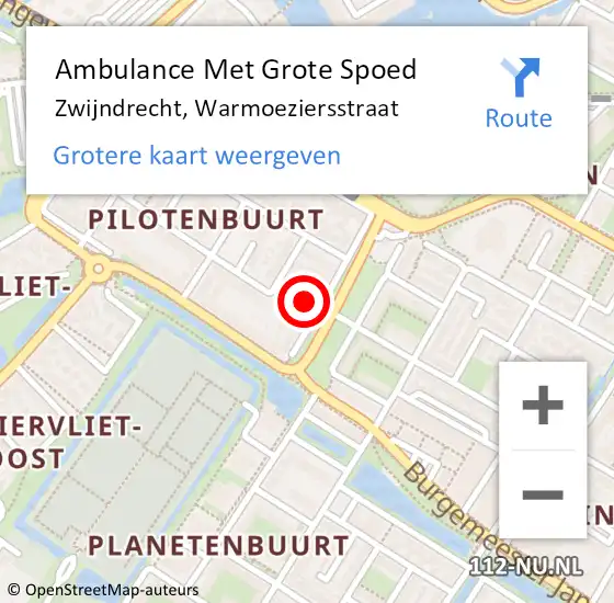 Locatie op kaart van de 112 melding: Ambulance Met Grote Spoed Naar Zwijndrecht, Warmoeziersstraat op 10 september 2023 05:07