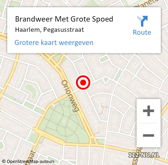 Locatie op kaart van de 112 melding: Brandweer Met Grote Spoed Naar Haarlem, Pegasusstraat op 10 september 2023 05:26