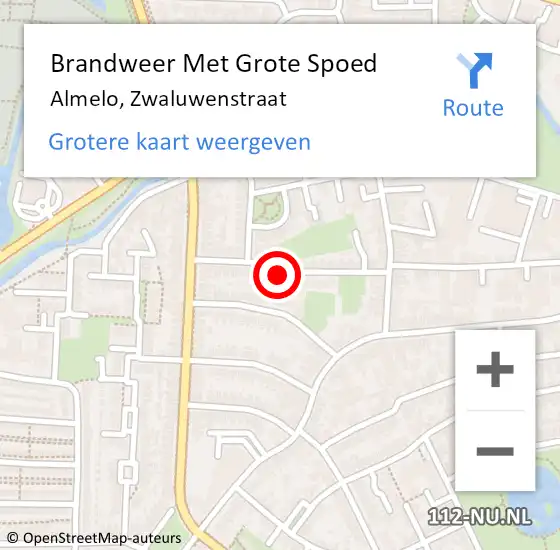 Locatie op kaart van de 112 melding: Brandweer Met Grote Spoed Naar Almelo, Zwaluwenstraat op 10 september 2023 05:58