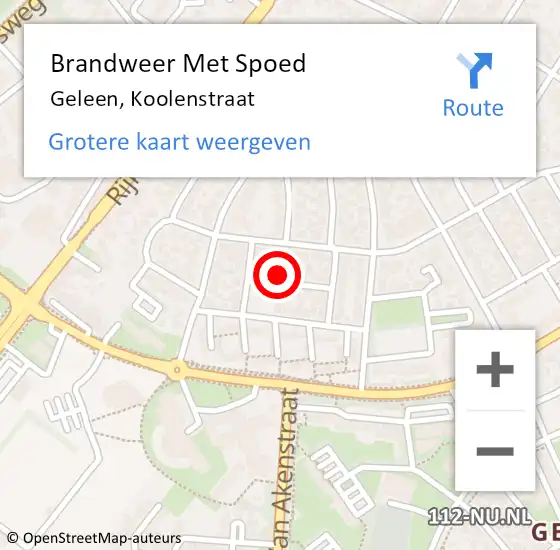 Locatie op kaart van de 112 melding: Brandweer Met Spoed Naar Geleen, Koolenstraat op 10 september 2023 06:55