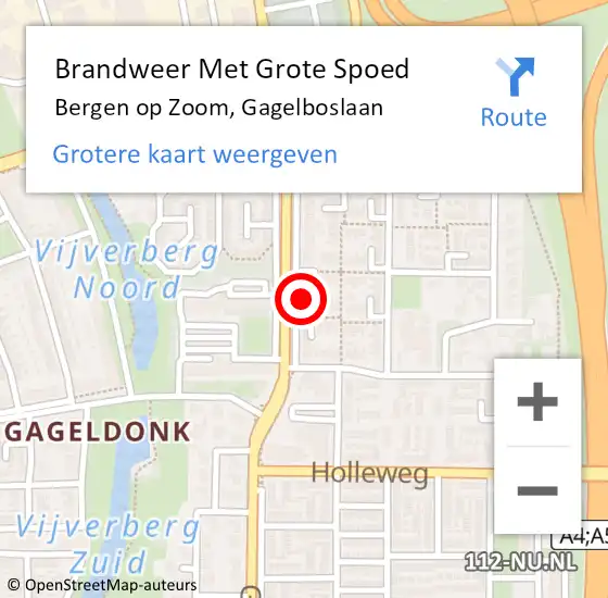 Locatie op kaart van de 112 melding: Brandweer Met Grote Spoed Naar Bergen op Zoom, Gagelboslaan op 10 september 2023 07:03