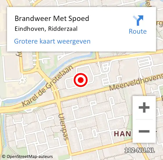 Locatie op kaart van de 112 melding: Brandweer Met Spoed Naar Eindhoven, Ridderzaal op 10 september 2023 07:41