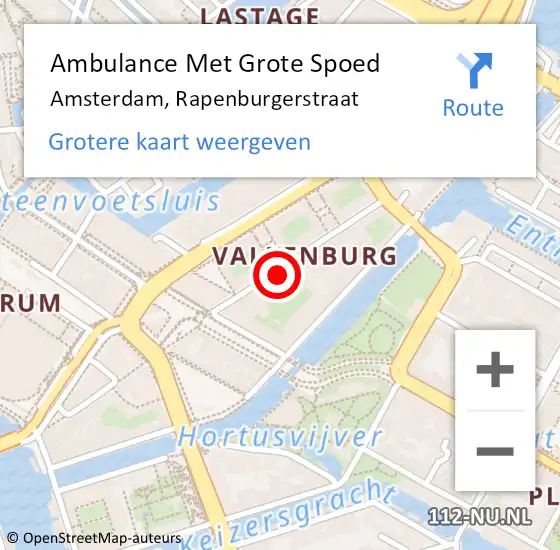 Locatie op kaart van de 112 melding: Ambulance Met Grote Spoed Naar Amsterdam, Rapenburgerstraat op 10 september 2023 08:49