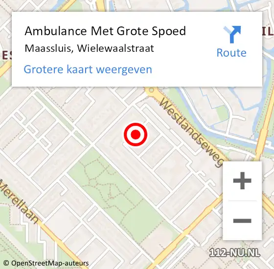 Locatie op kaart van de 112 melding: Ambulance Met Grote Spoed Naar Maassluis, Wielewaalstraat op 10 september 2023 09:03