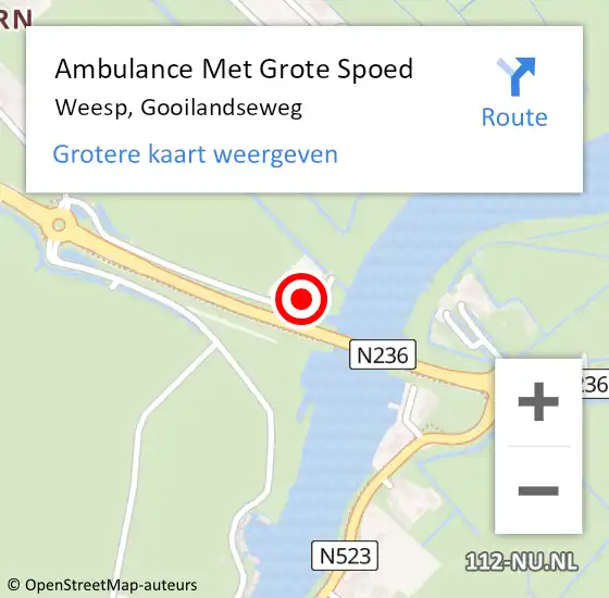 Locatie op kaart van de 112 melding: Ambulance Met Grote Spoed Naar Weesp, Gooilandseweg op 10 september 2023 09:19