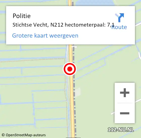 Locatie op kaart van de 112 melding: Politie Stichtse Vecht, N212 hectometerpaal: 7,1 op 10 september 2023 09:58