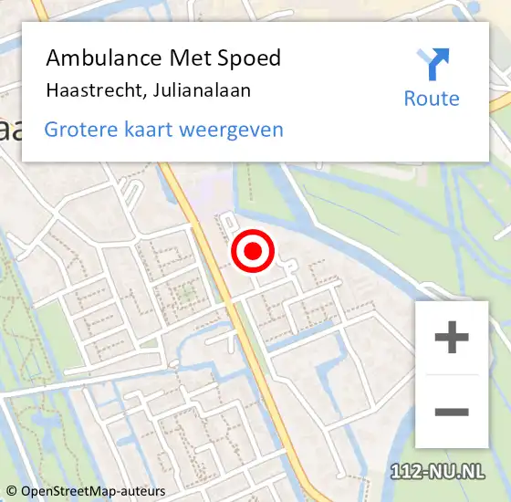 Locatie op kaart van de 112 melding: Ambulance Met Spoed Naar Haastrecht, Julianalaan op 10 september 2023 10:24