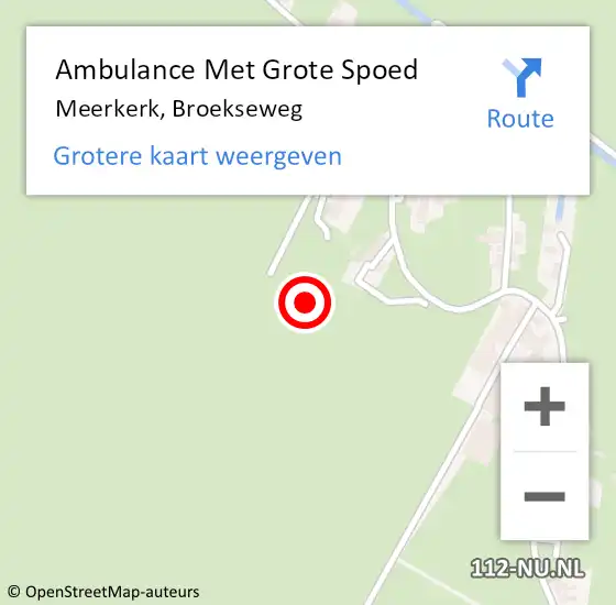 Locatie op kaart van de 112 melding: Ambulance Met Grote Spoed Naar Meerkerk, Broekseweg op 10 september 2023 10:45