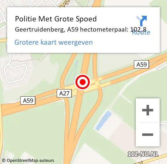 Locatie op kaart van de 112 melding: Politie Met Grote Spoed Naar Geertruidenberg, A59 hectometerpaal: 102,8 op 10 september 2023 10:47