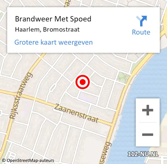 Locatie op kaart van de 112 melding: Brandweer Met Spoed Naar Haarlem, Bromostraat op 10 september 2023 11:32