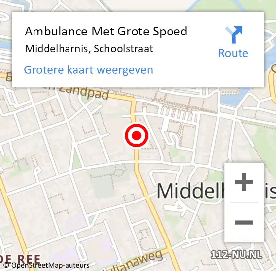 Locatie op kaart van de 112 melding: Ambulance Met Grote Spoed Naar Middelharnis, Schoolstraat op 10 september 2023 12:12