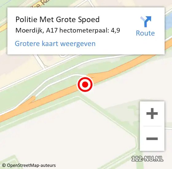 Locatie op kaart van de 112 melding: Politie Met Grote Spoed Naar Moerdijk, A17 hectometerpaal: 4,9 op 10 september 2023 12:23