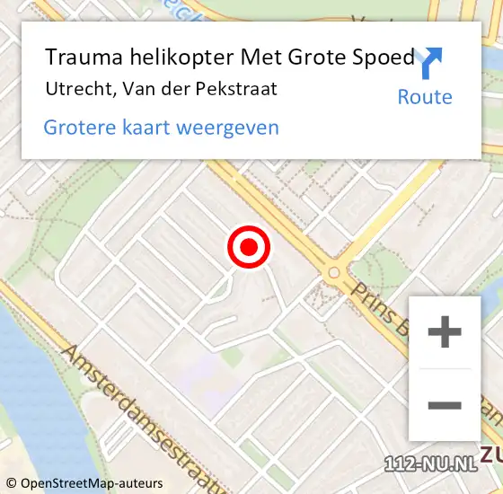 Locatie op kaart van de 112 melding: Trauma helikopter Met Grote Spoed Naar Utrecht, Van der Pekstraat op 10 september 2023 12:58