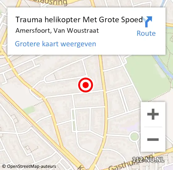 Locatie op kaart van de 112 melding: Trauma helikopter Met Grote Spoed Naar Amersfoort, Van Woustraat op 10 september 2023 13:09