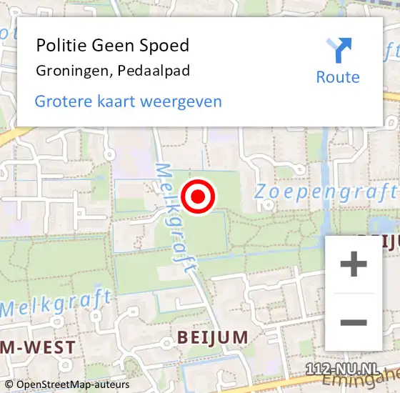 Locatie op kaart van de 112 melding: Politie Geen Spoed Naar Groningen, Pedaalpad op 10 september 2023 13:11