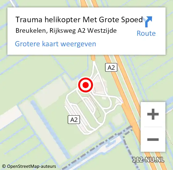 Locatie op kaart van de 112 melding: Trauma helikopter Met Grote Spoed Naar Breukelen, Rijksweg A2 Westzijde op 10 september 2023 13:15