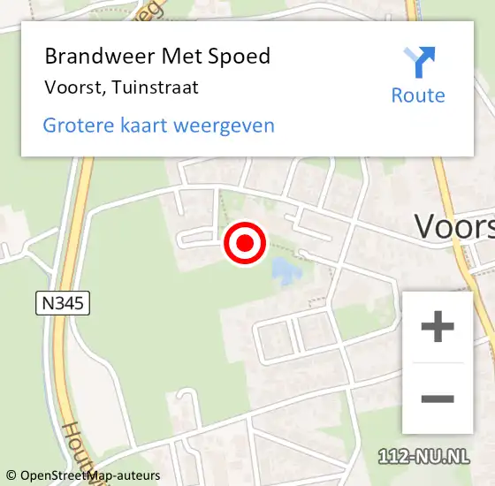 Locatie op kaart van de 112 melding: Brandweer Met Spoed Naar Voorst, Tuinstraat op 10 september 2023 13:16