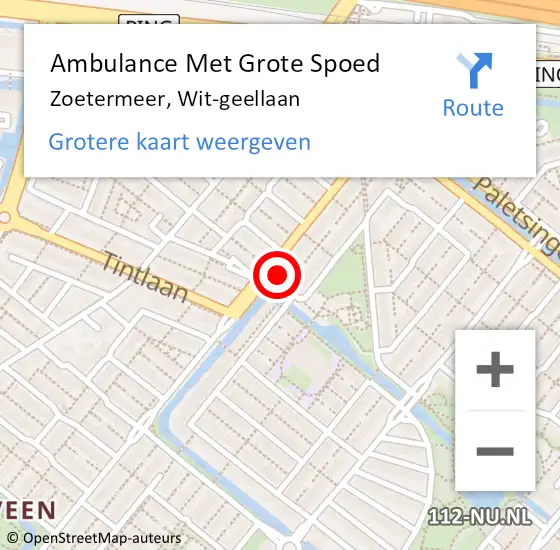 Locatie op kaart van de 112 melding: Ambulance Met Grote Spoed Naar Zoetermeer, Wit-geellaan op 10 september 2023 13:29