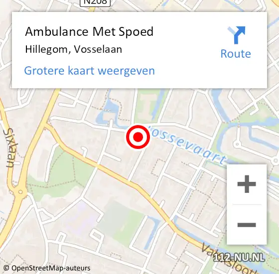 Locatie op kaart van de 112 melding: Ambulance Met Spoed Naar Hillegom, Vosselaan op 10 september 2023 13:45