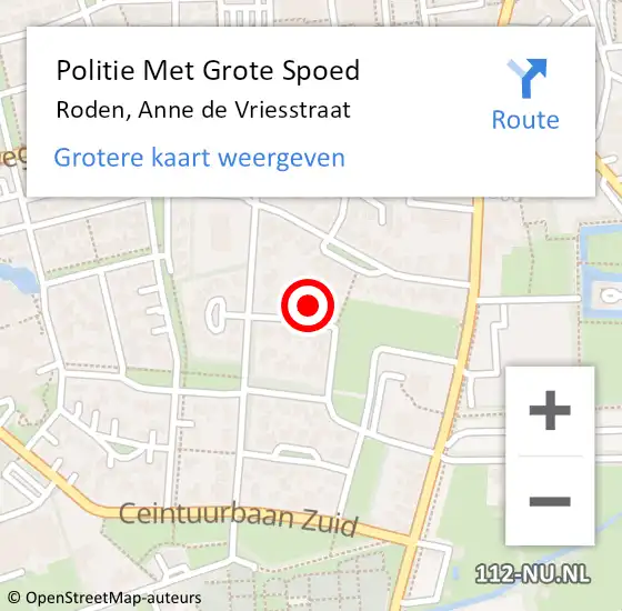 Locatie op kaart van de 112 melding: Politie Met Grote Spoed Naar Roden, Anne de Vriesstraat op 10 september 2023 14:07