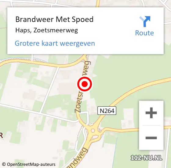 Locatie op kaart van de 112 melding: Brandweer Met Spoed Naar Haps, Zoetsmeerweg op 10 september 2023 14:07