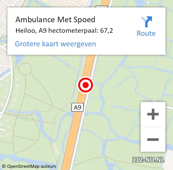 Locatie op kaart van de 112 melding: Ambulance Met Spoed Naar Heiloo, A9 hectometerpaal: 67,2 op 10 september 2023 14:18