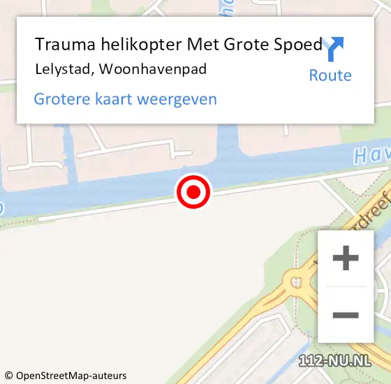 Locatie op kaart van de 112 melding: Trauma helikopter Met Grote Spoed Naar Lelystad, Woonhavenpad op 10 september 2023 14:28