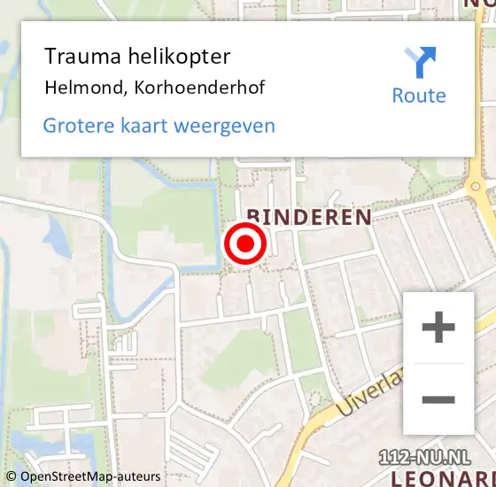 Locatie op kaart van de 112 melding: Trauma helikopter Helmond, Korhoenderhof op 10 september 2023 14:37