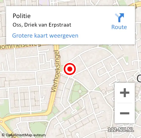 Locatie op kaart van de 112 melding: Politie Oss, Driek van Erpstraat op 10 september 2023 14:57